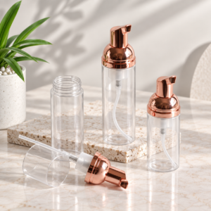 Clear Plastic Foaming Pump Bottle with Rose Gold Head