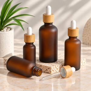 Matte Amber Glass Dropper Bottle with Natural Bamboo Cap